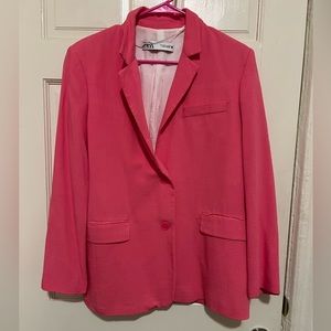 Zara Women’s Barbie Pink Linen Blend Blazer in a size M.